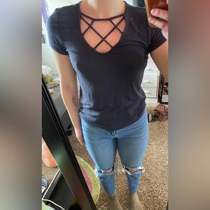 American Eagle, navy blue cut out t-shirt. Size S